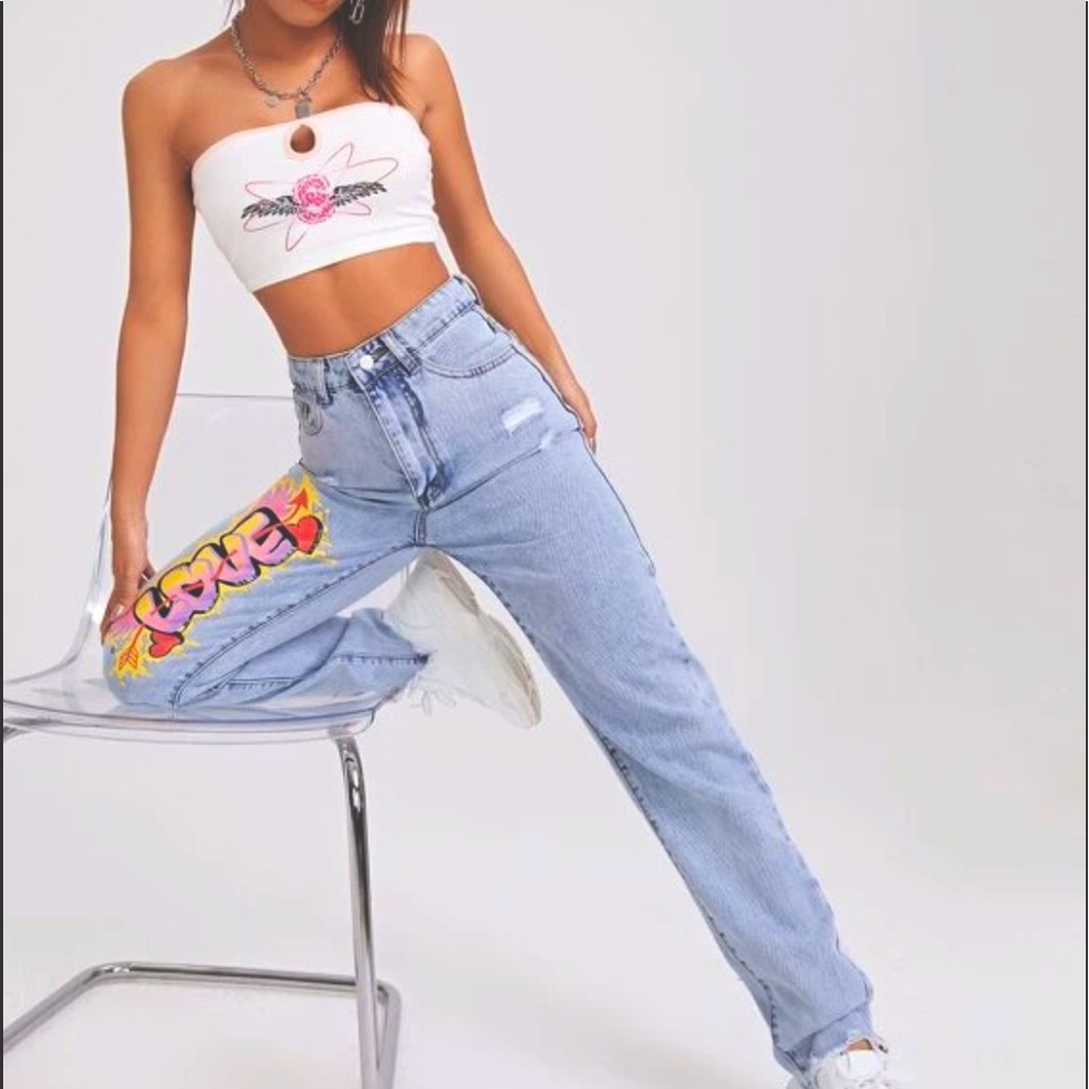 High waisted printed denim jeans size XS SHEIN